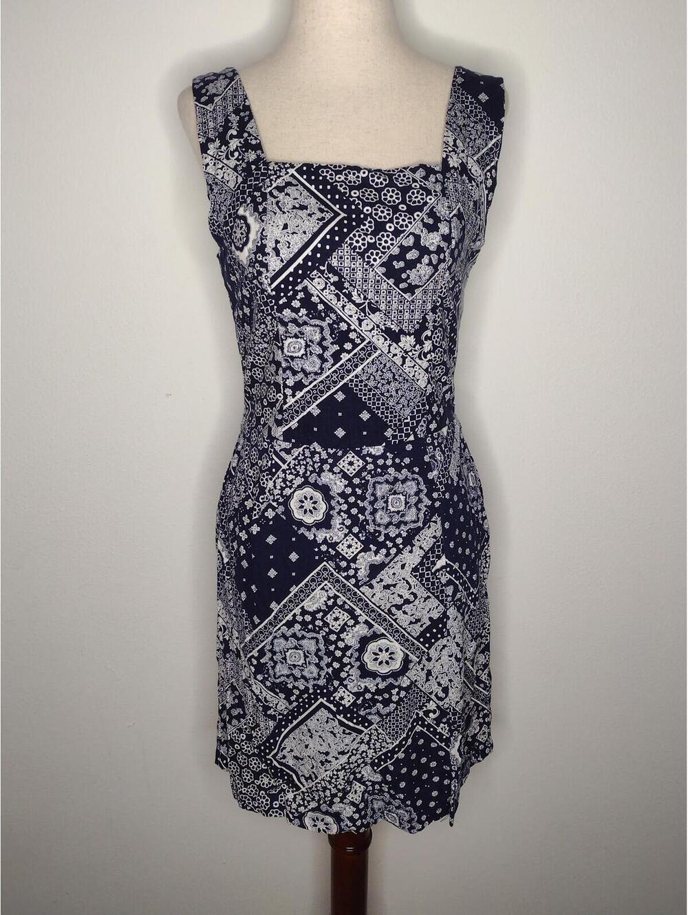NWOT Monteau Women's Navy/White Print Dress Size XS